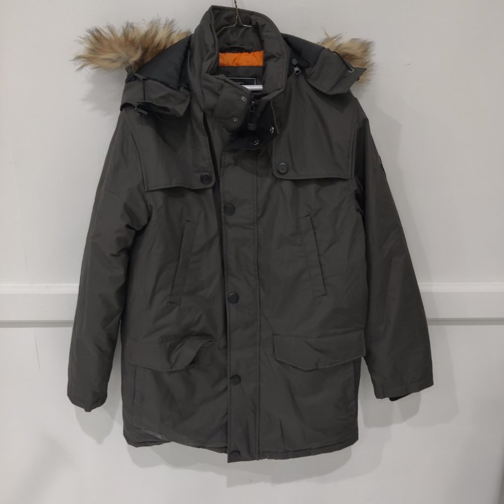 NWoT NOIZE Outerwear Men's Mid-Length Faux Fur Hood Parka Green Size S $200 O196